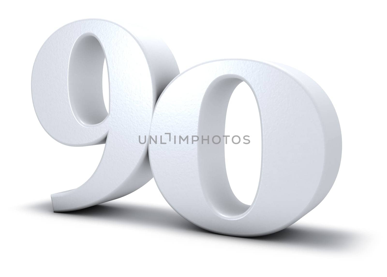 the number ninety on white background - 3d rendering
