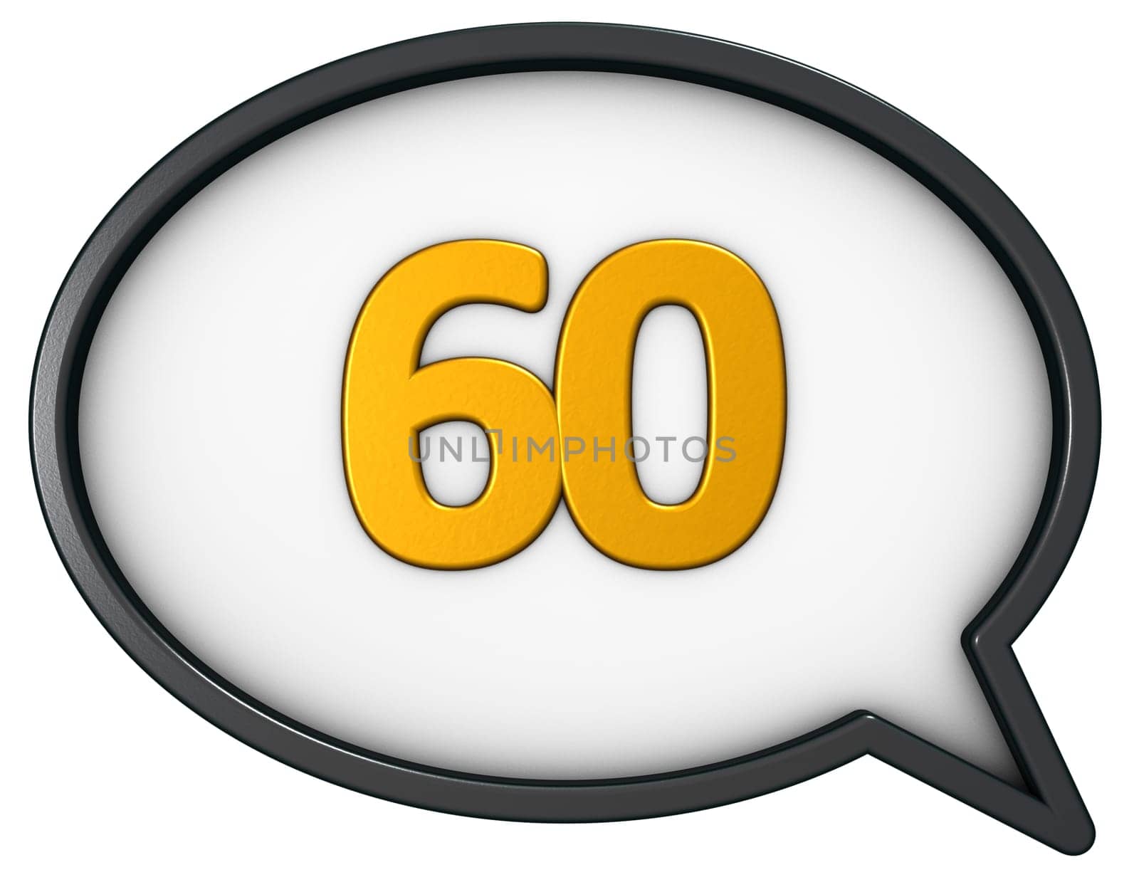 the number sixty in a speech bubble - 3d rendering