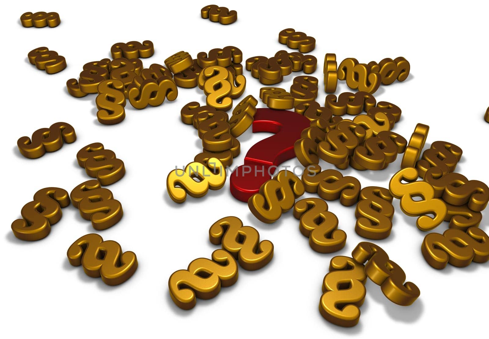paragraph symbols and a question mark on a white background - 3d rendering