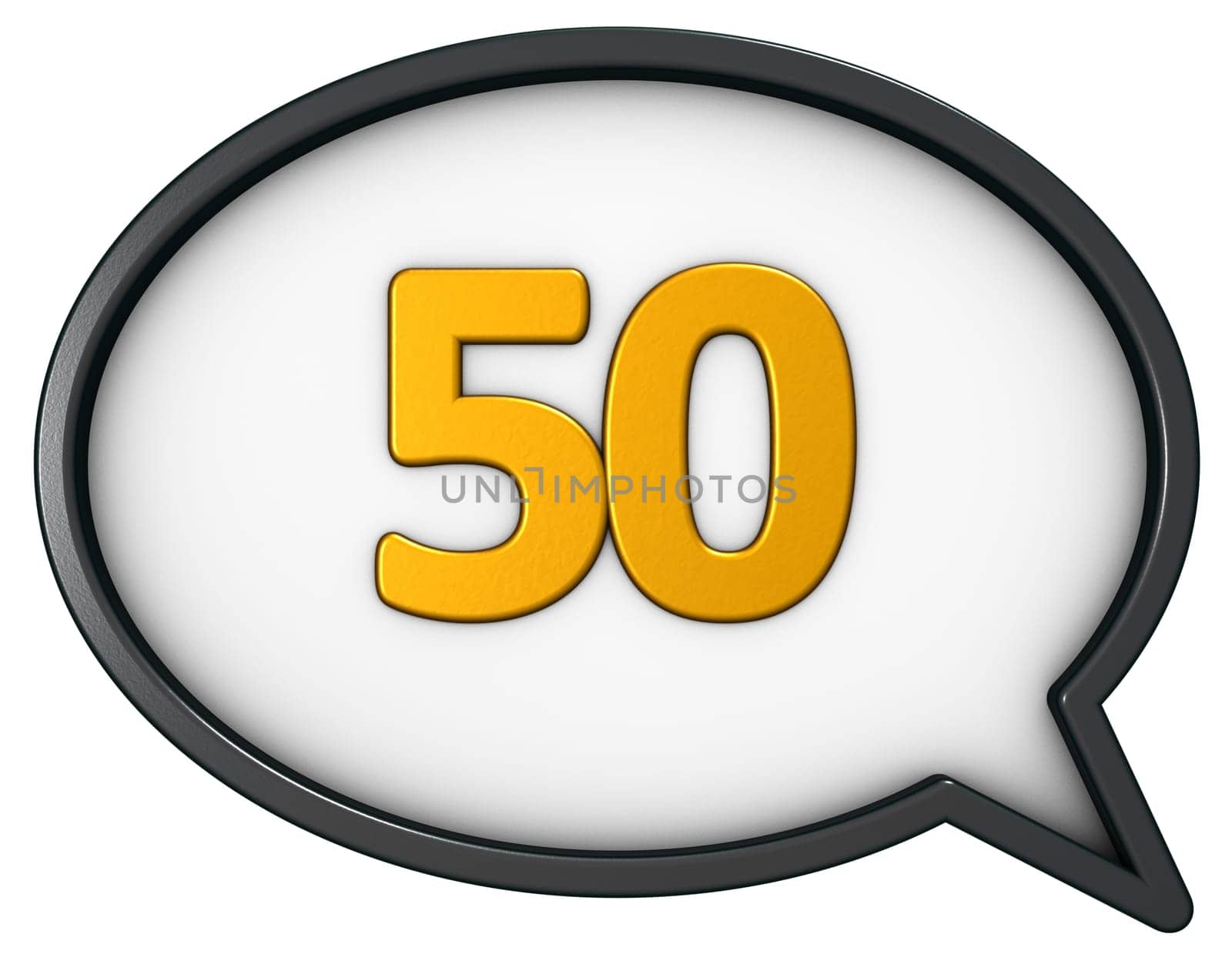 the number fifty in a speech bubble - 3d rendering