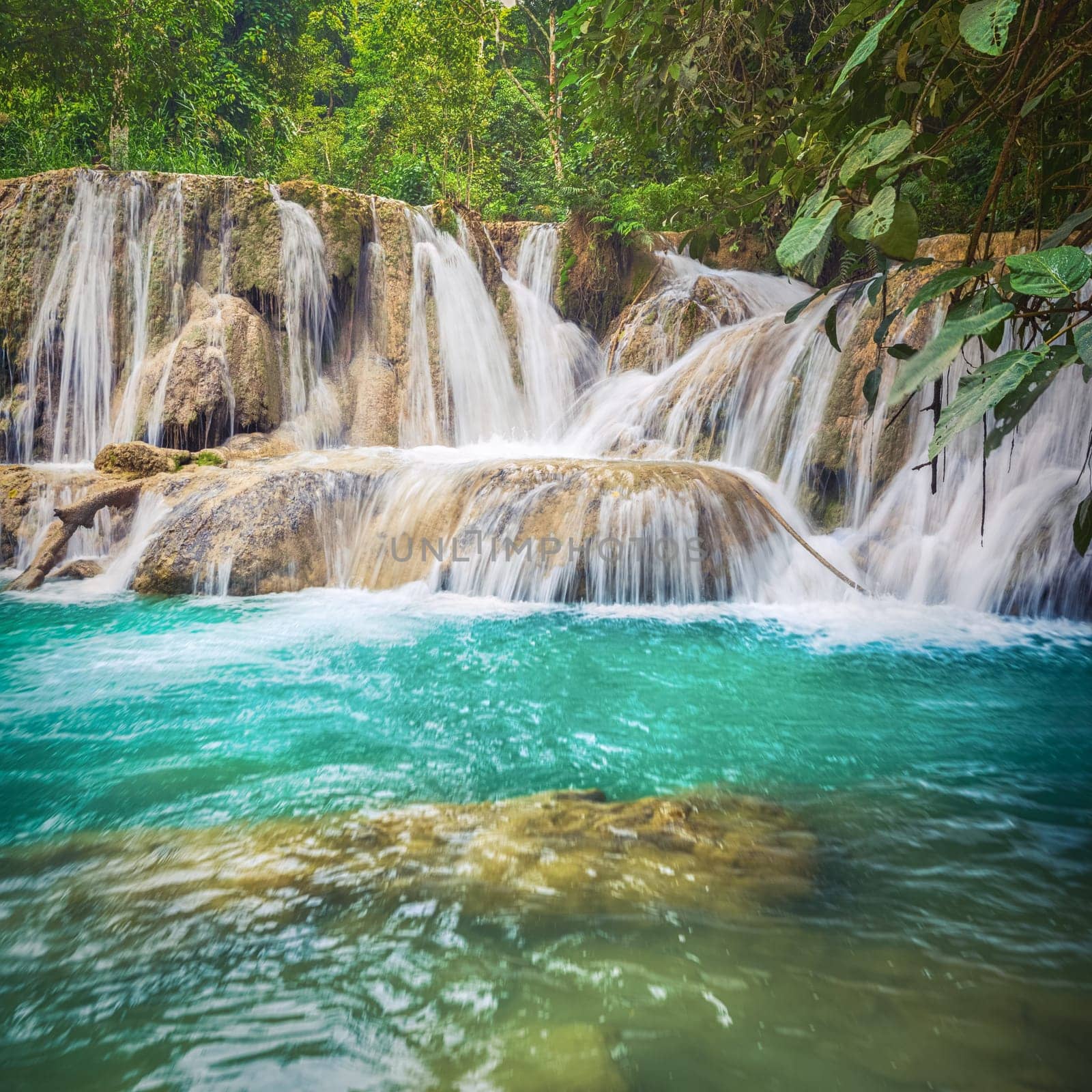 Tat Sae Waterfalls. Beautiful landscape. Luang Prabang. Laos.