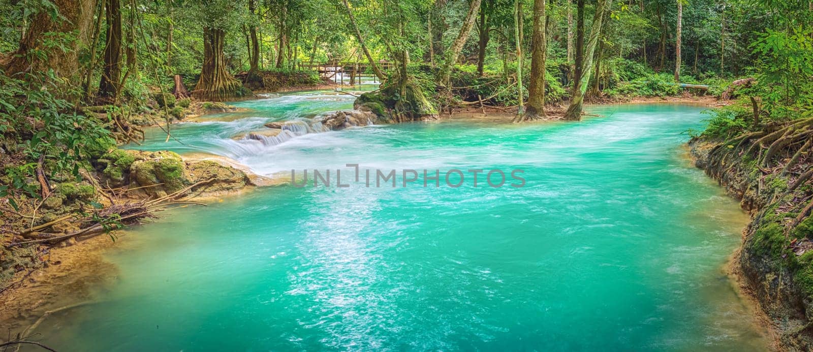 Tat Sae Waterfalls. Beautiful panorama landscape. Luang Prabang. Laos.