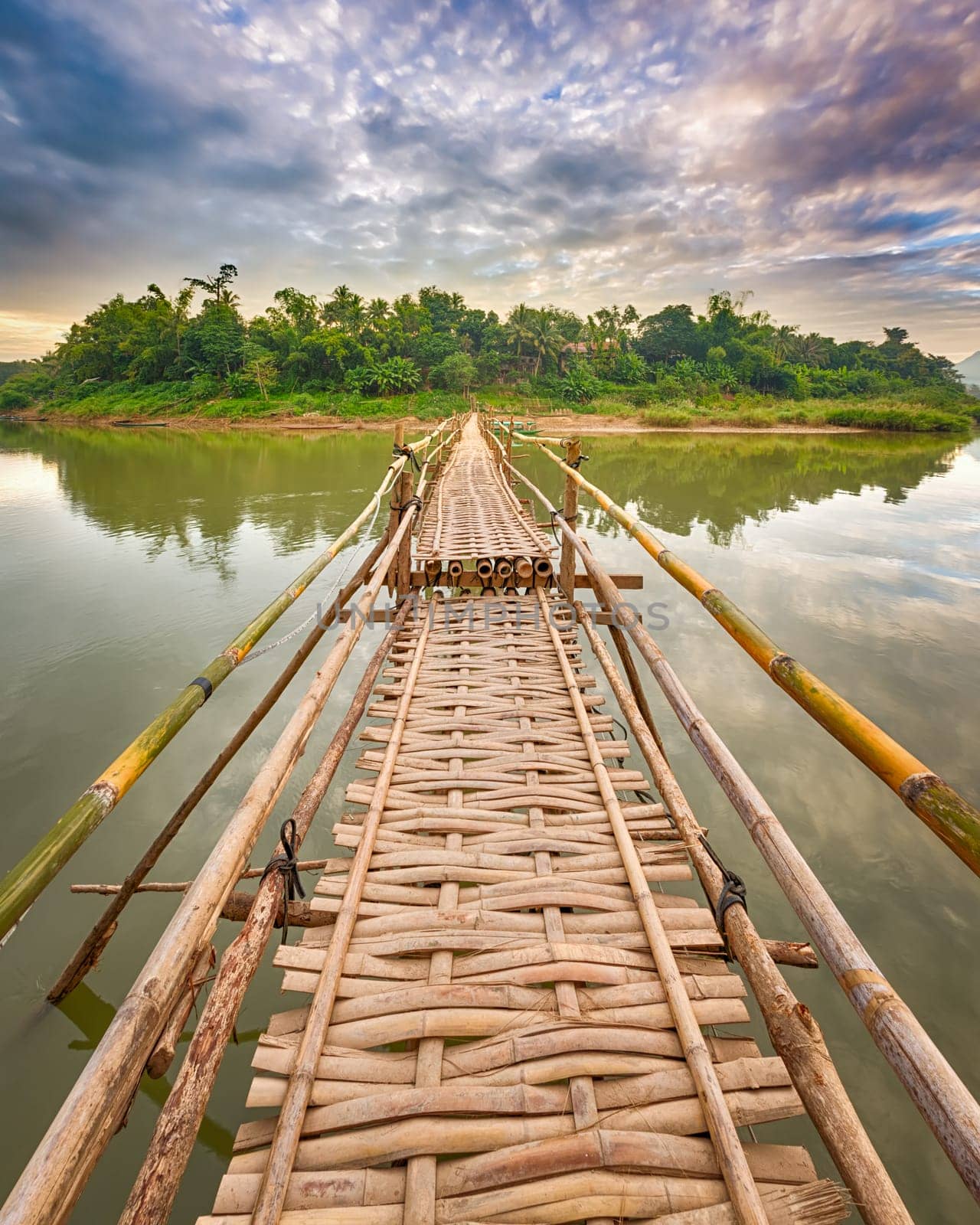 Beautiful view of a bamboo bridge. Luang Prabang. Laos landscape.