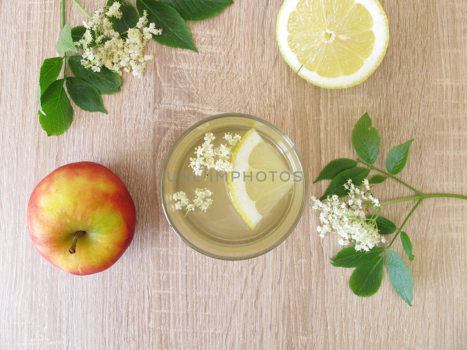 Freshly made lemonade with elderflower,apple juice and lemon