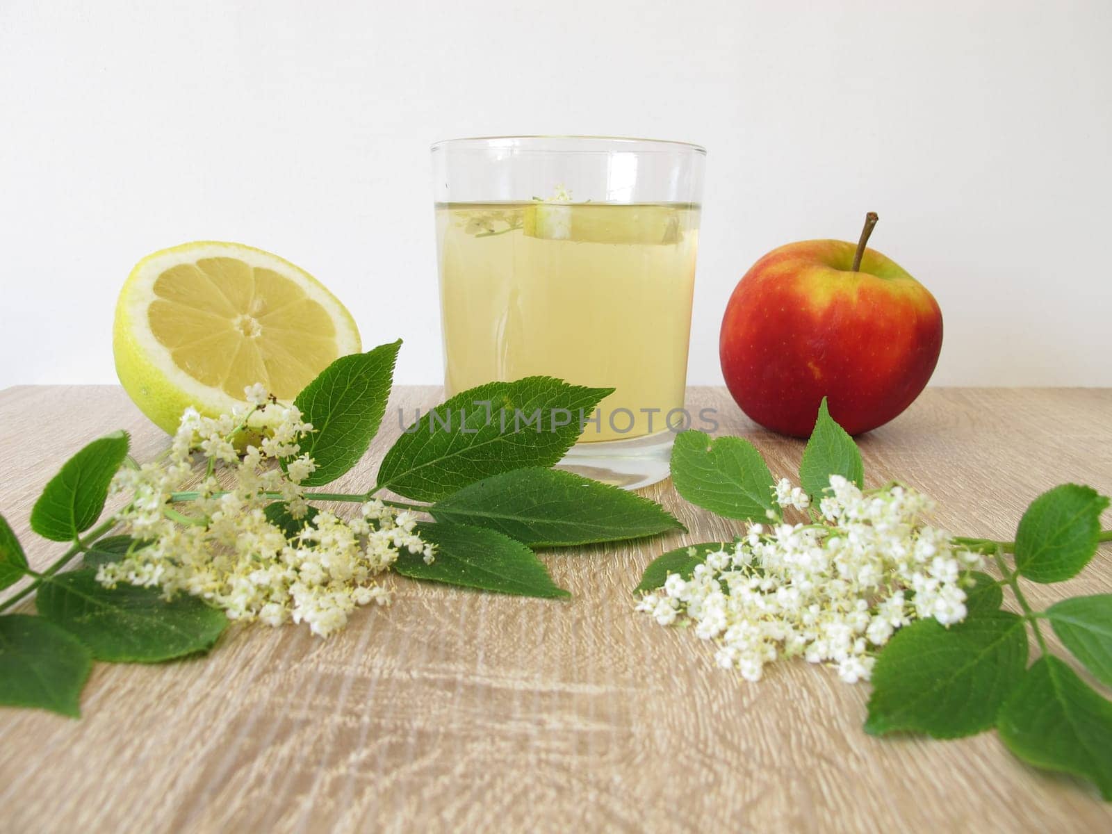 Freshly made lemonade with elderflower,apple juice and lemon