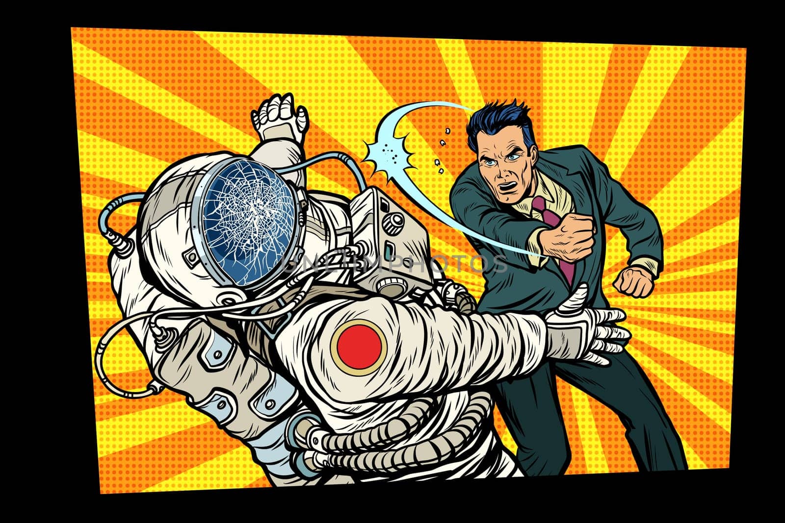 man vs astronaut, fight. Pop art retro comic book vector cartoon vector illustration hand drawing