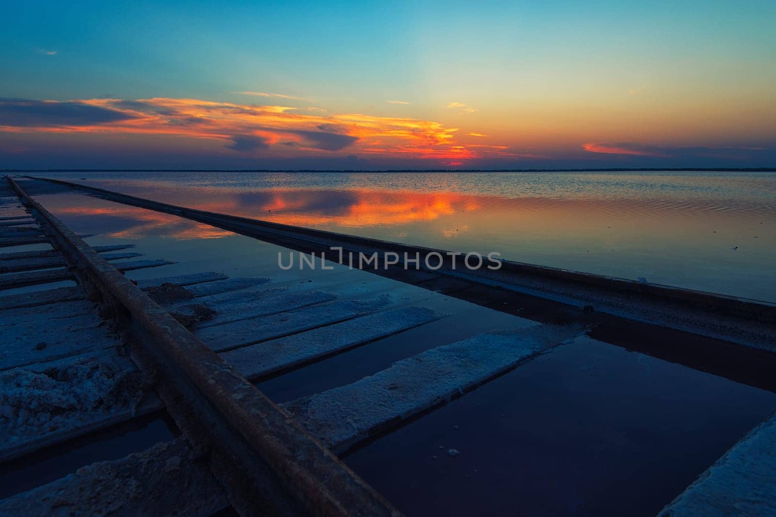 Beauty sunset on salty lake in Altay, Siberia, Russia