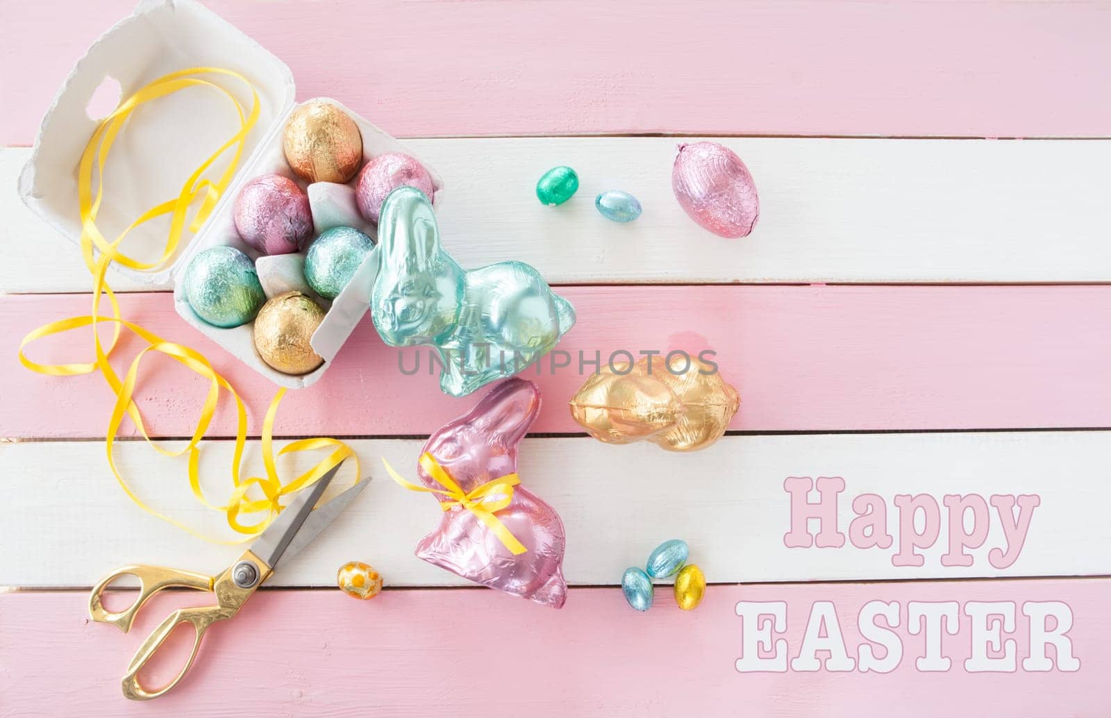 Colorful bunnies made from chocolate for easter