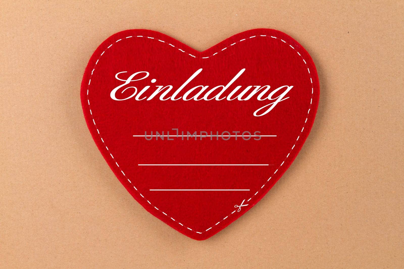 Red heart made of felt with the lettering - Invitation