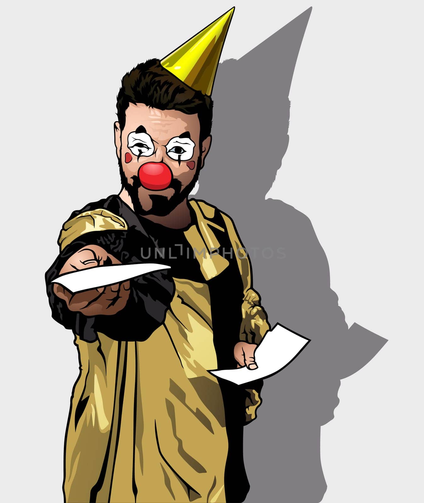 The Clown Holding Invitations on Party or Celebration - Colored Illustration