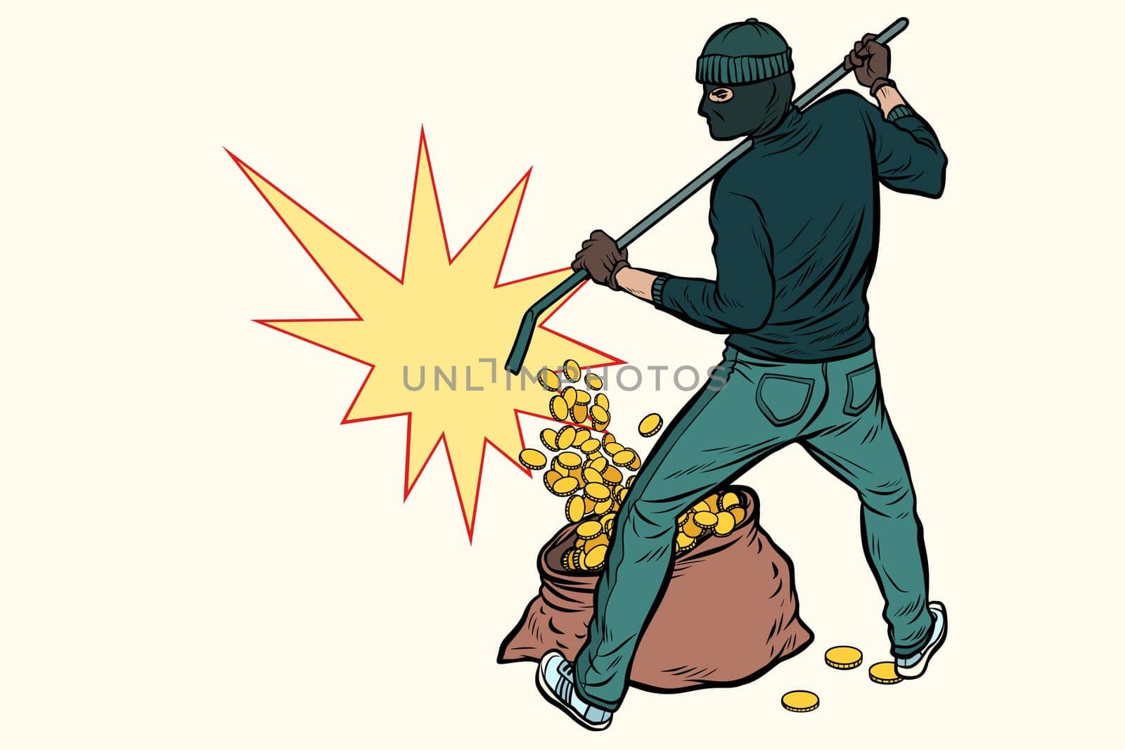 thief with bag of money. Pop art retro vector illustration