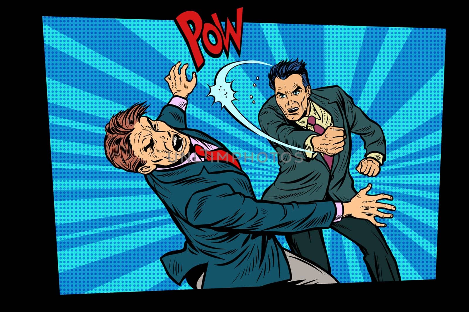 beating two fighting men, strong punch. Pop art retro vector illustration hand drawn comic cartoon