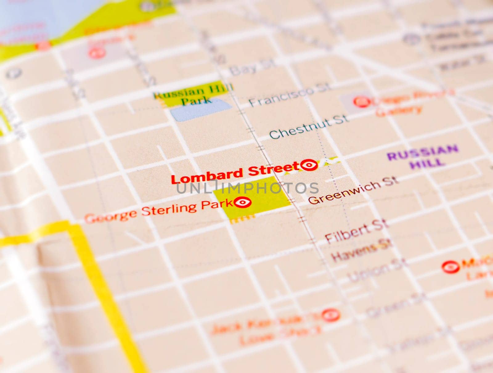 Detail of San Francisco map focused on Lombard Street