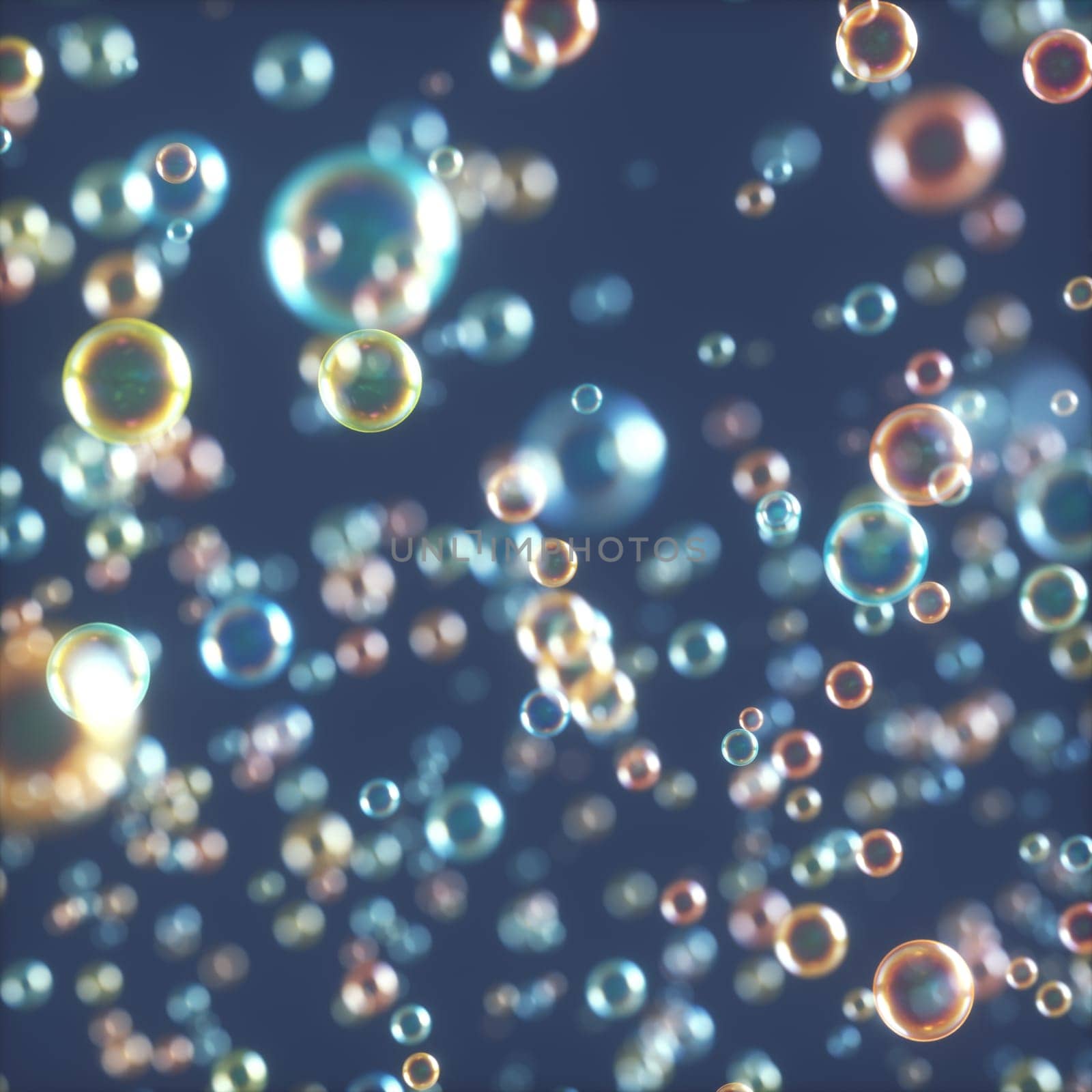 3D illustration. Soap bubbles flying randomly.