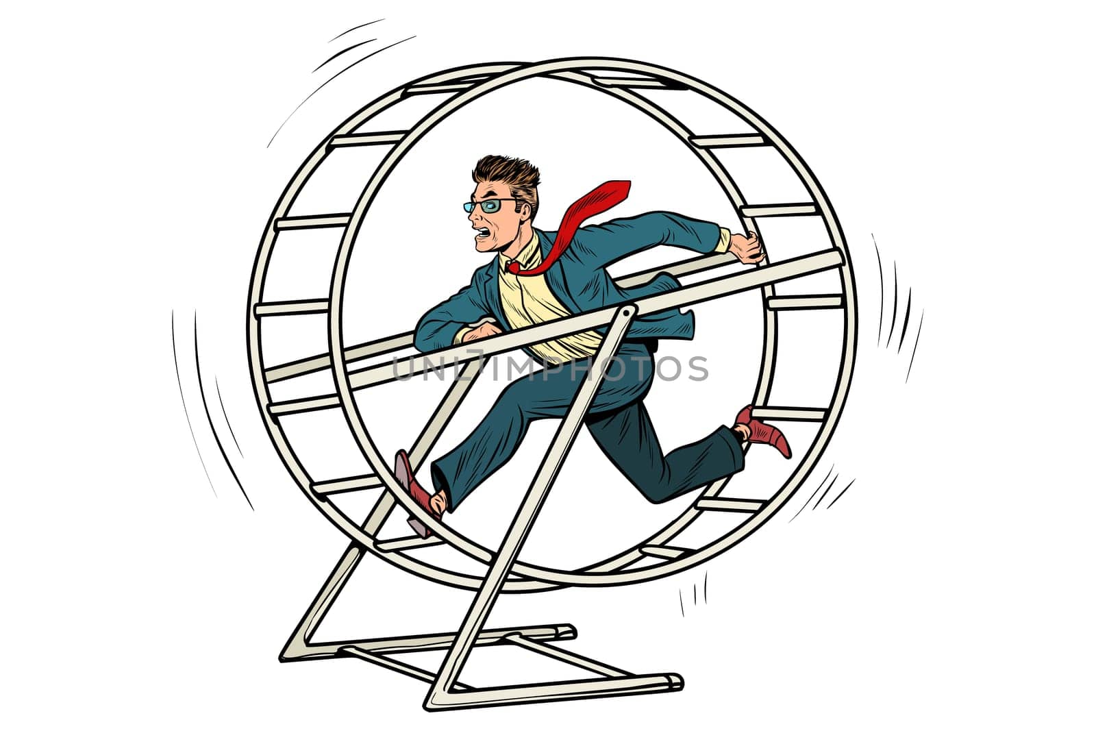 businessman in a squirrel wheel. Pop art retro comic book vector illustration