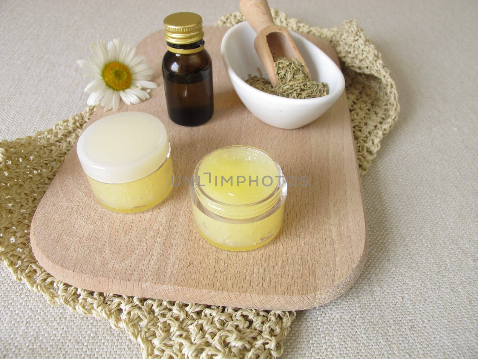 Homemade insect repellent against mosquitoes with rosemary oil and coconut oil