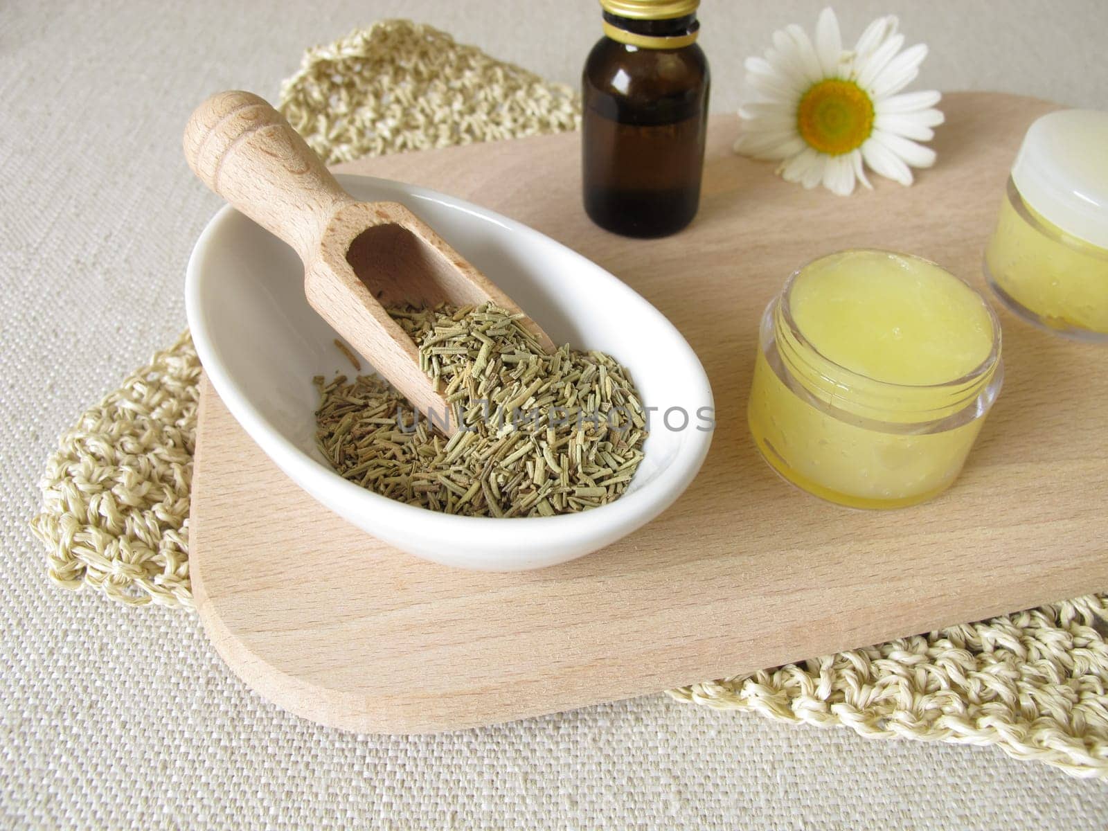 Homemade insect repellent against mosquitoes with rosemary oil and coconut oil