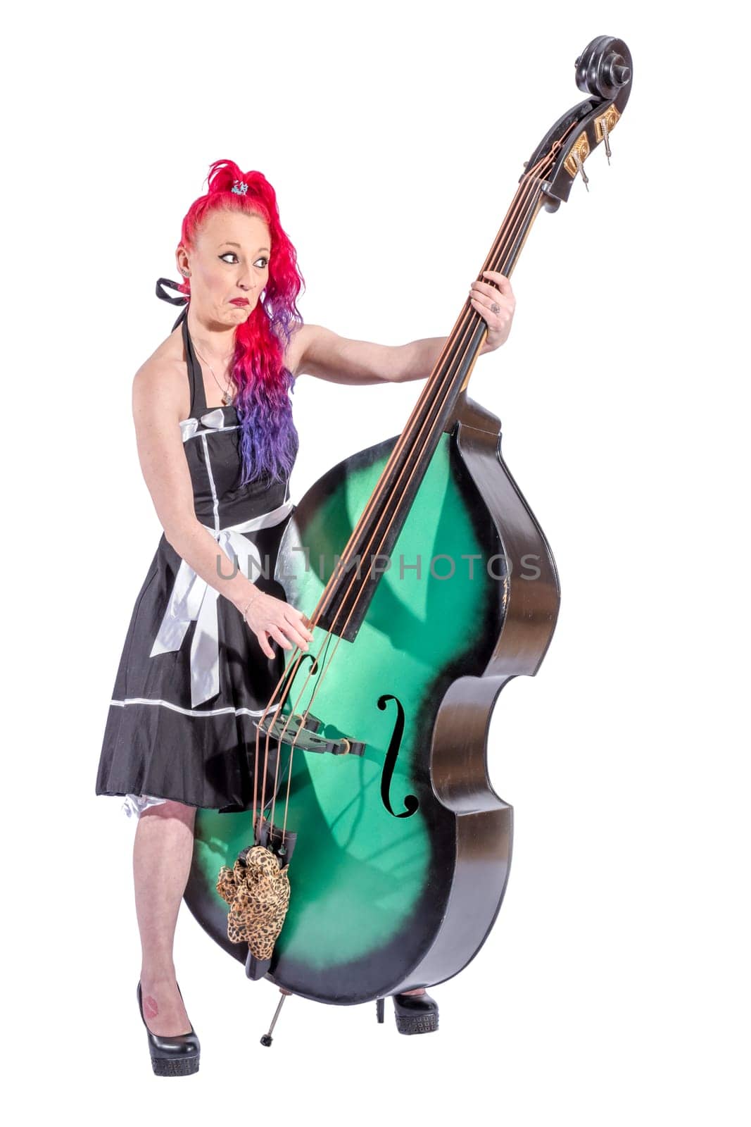 Rock'n'Roll singer with red hair,double bass and microphone