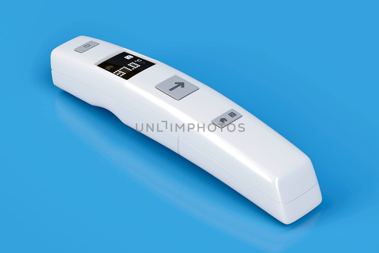 Infrared medical thermometer on blue background