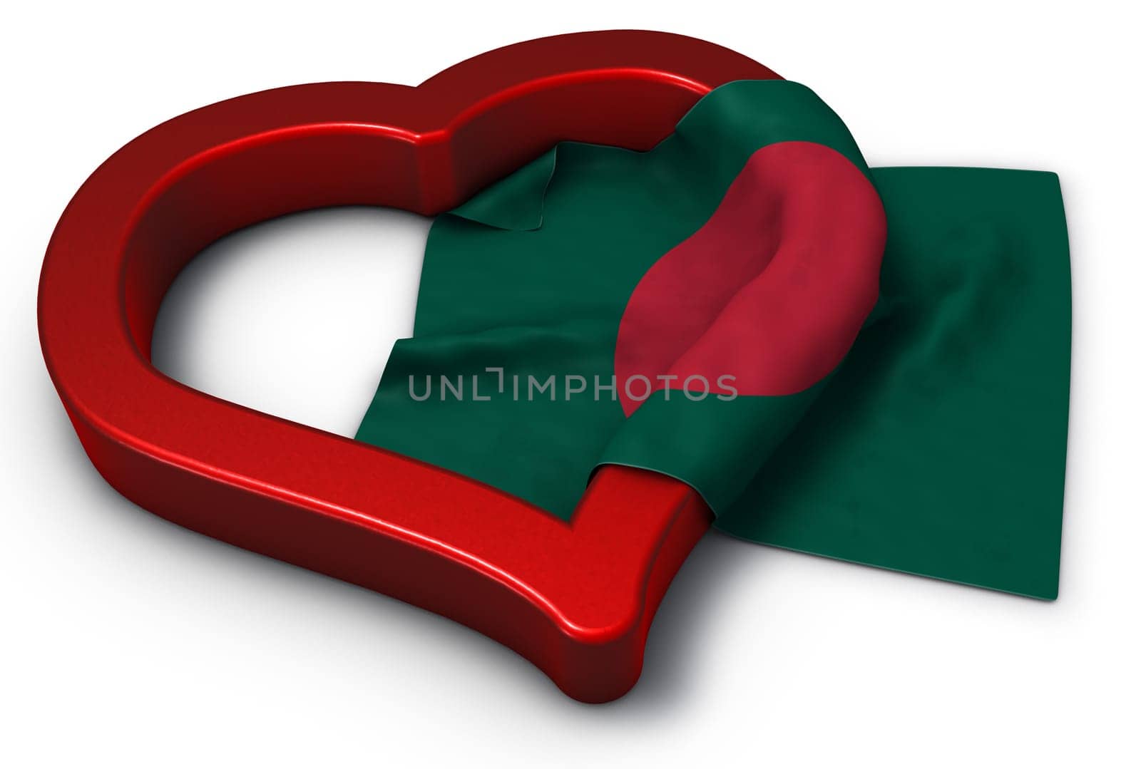 flag of bangladesh and heart symbol - 3d illustration