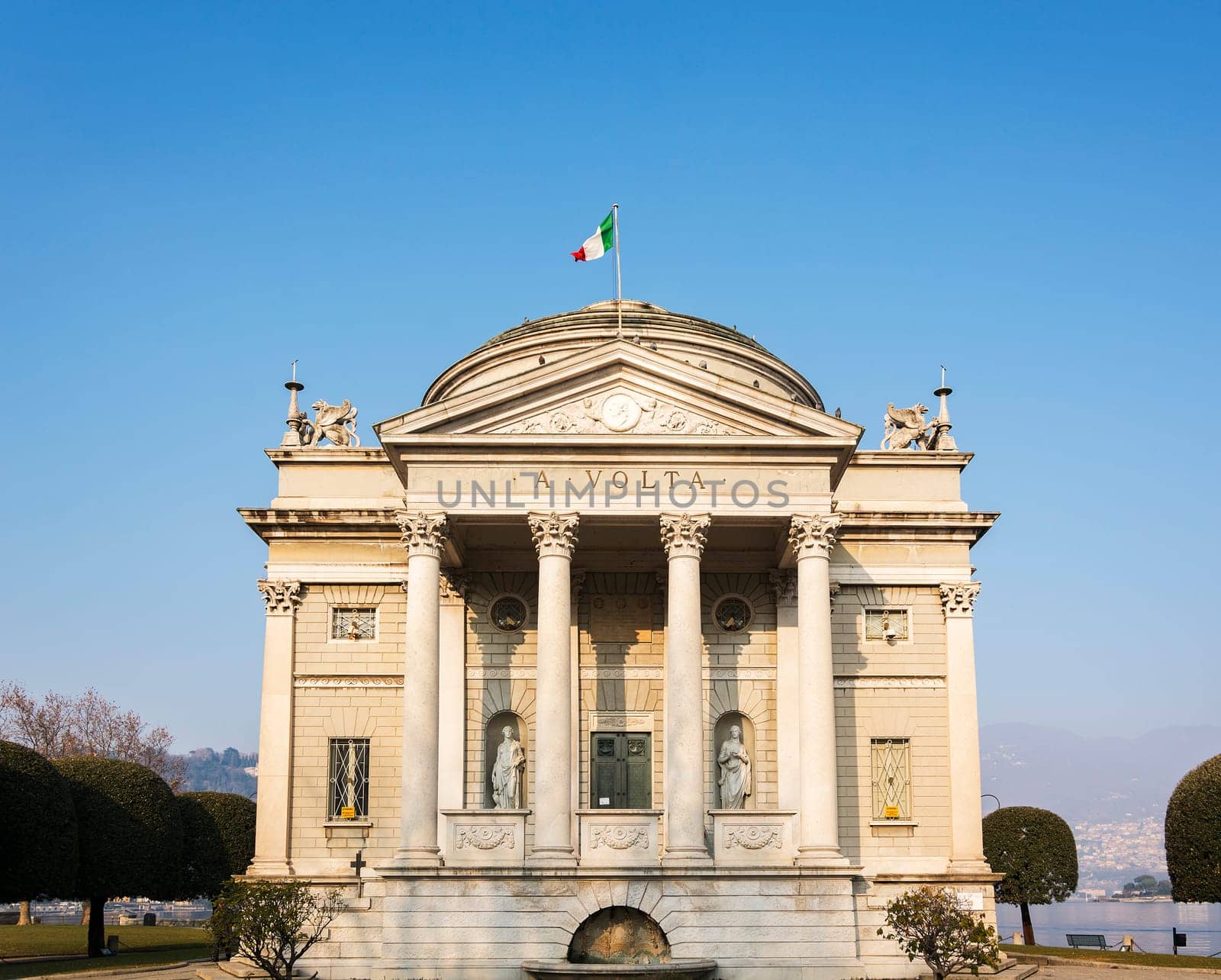 The Volta Temple, the neoclassical monument dedicated to Alessandro Volta, the inventor of the electric battery, near the Como lake in Italy