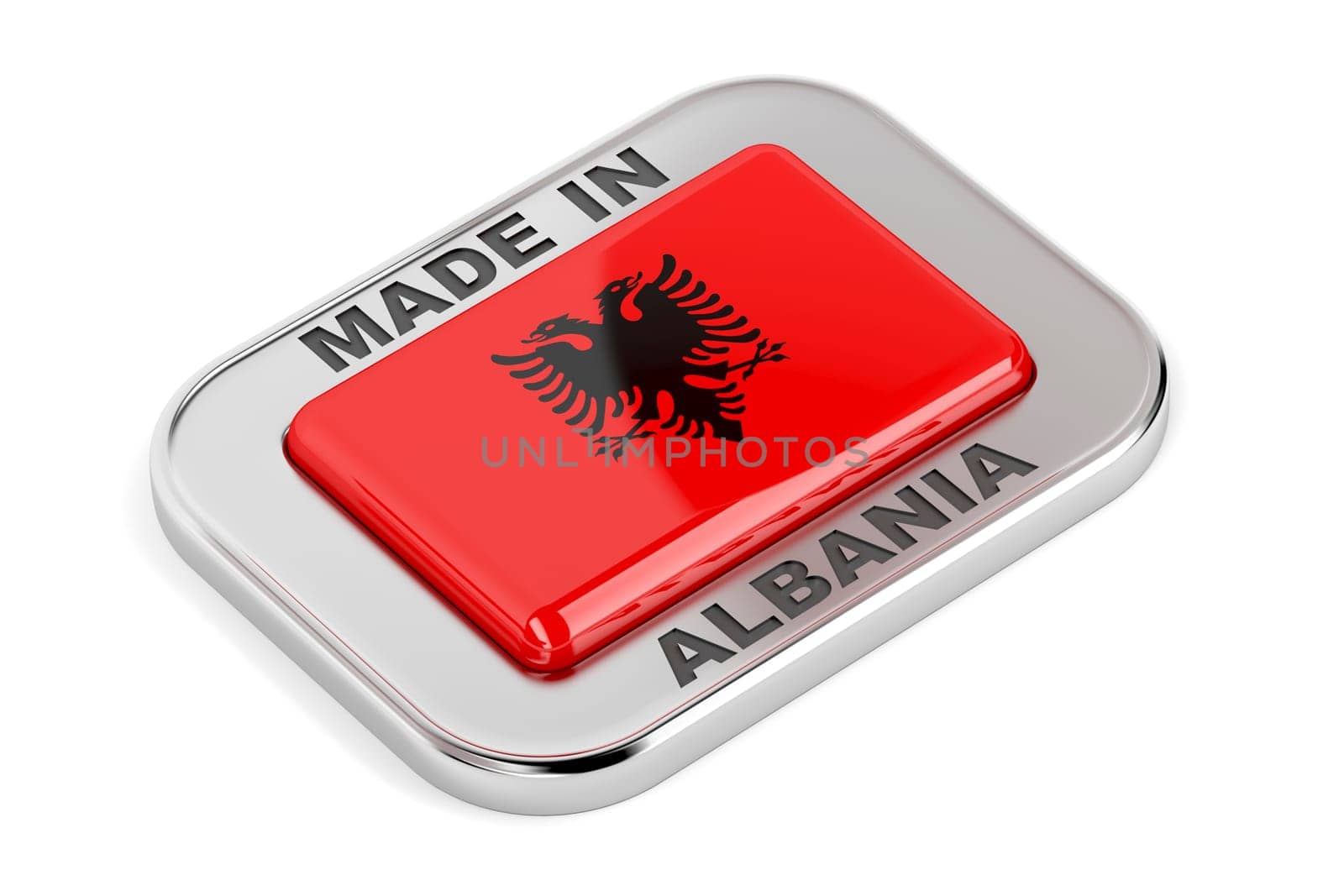 Made in Albania, silver badge with Albanian flag inside