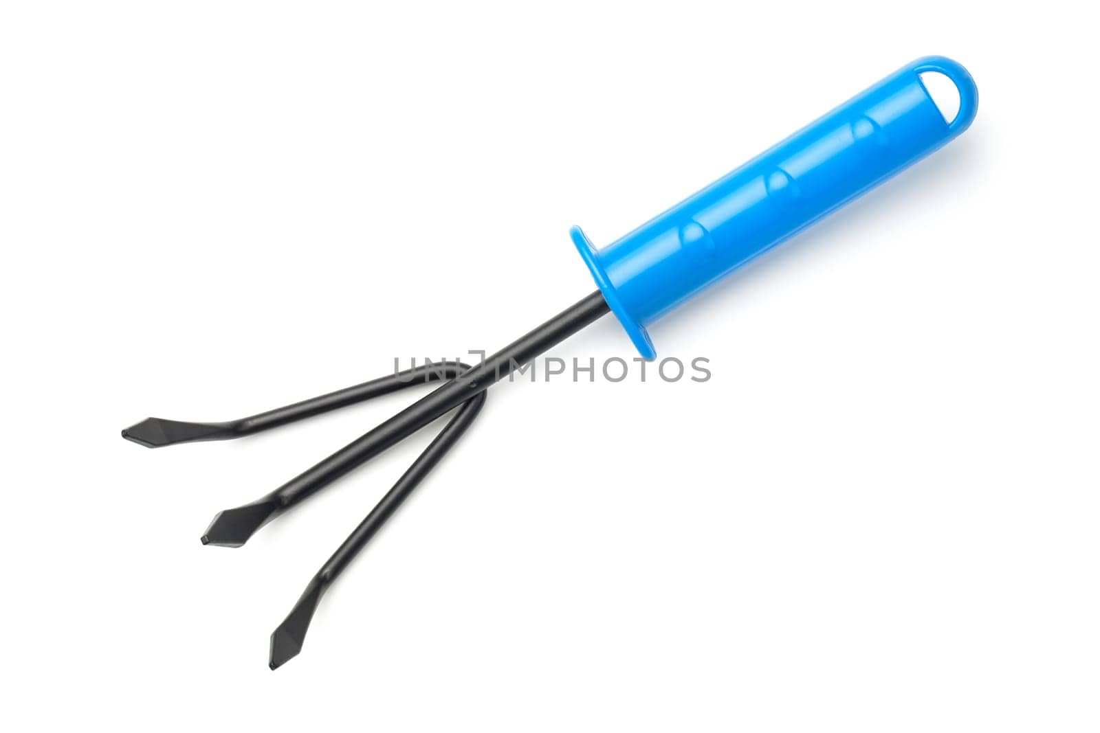 garden rake isolated on white background. back view. top view