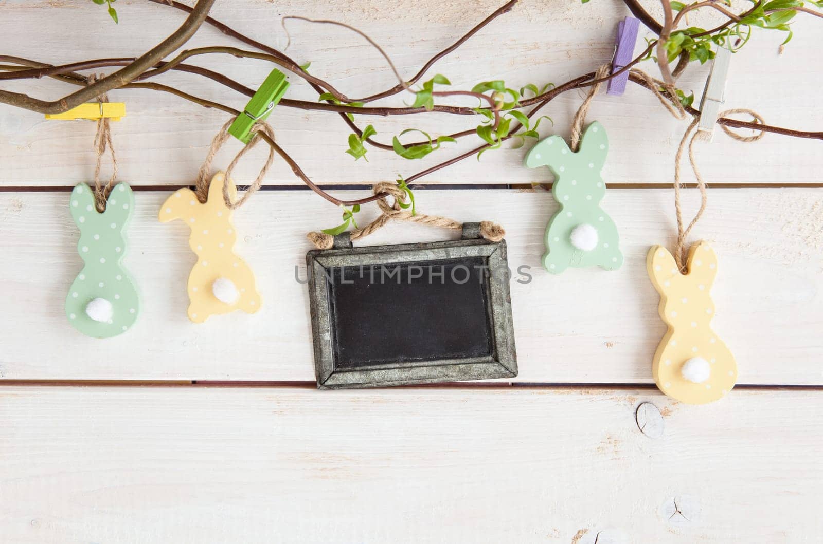 Colorful decoration for Easter with small table with text space