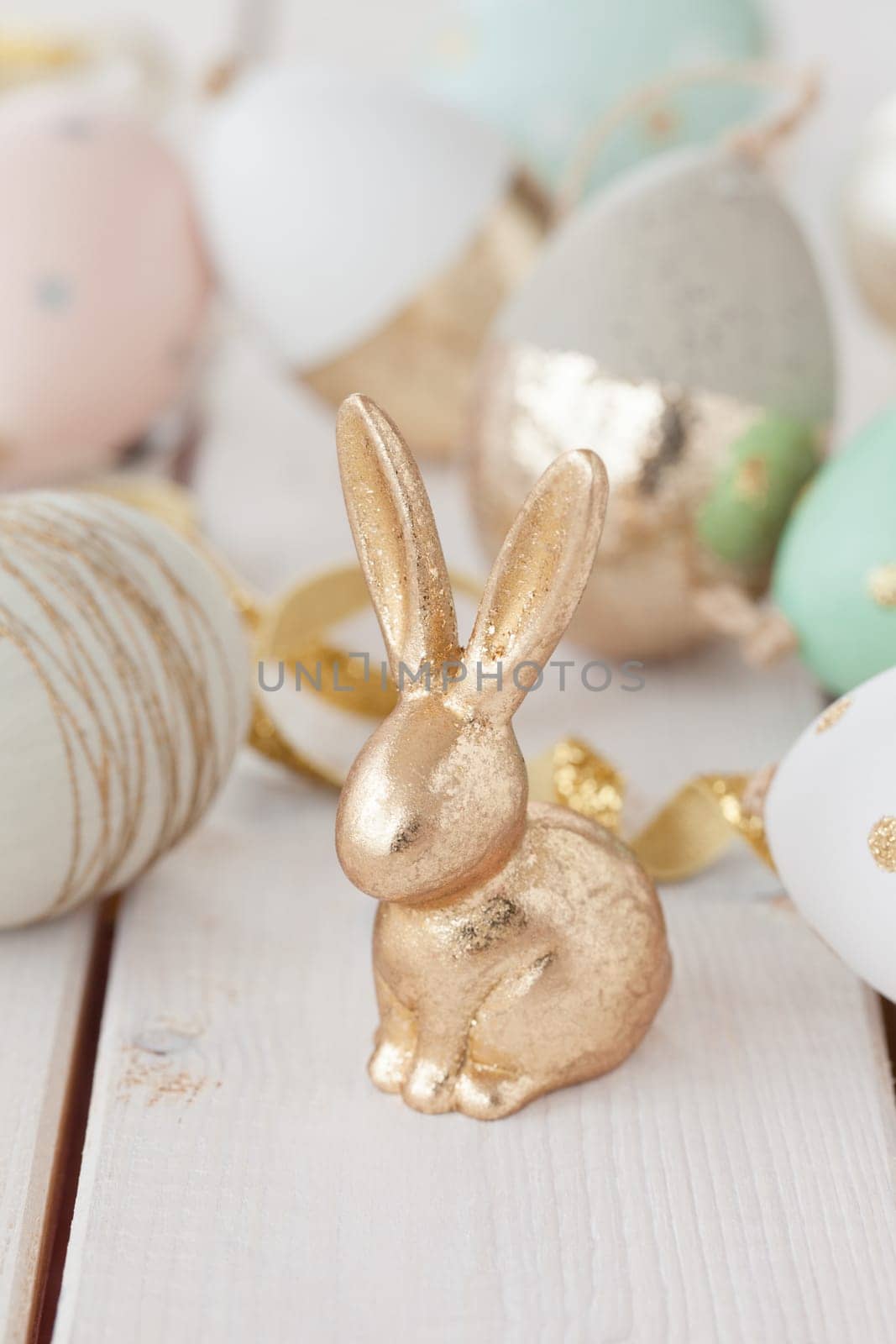 Colorful decoration for Easter with a small rabbit