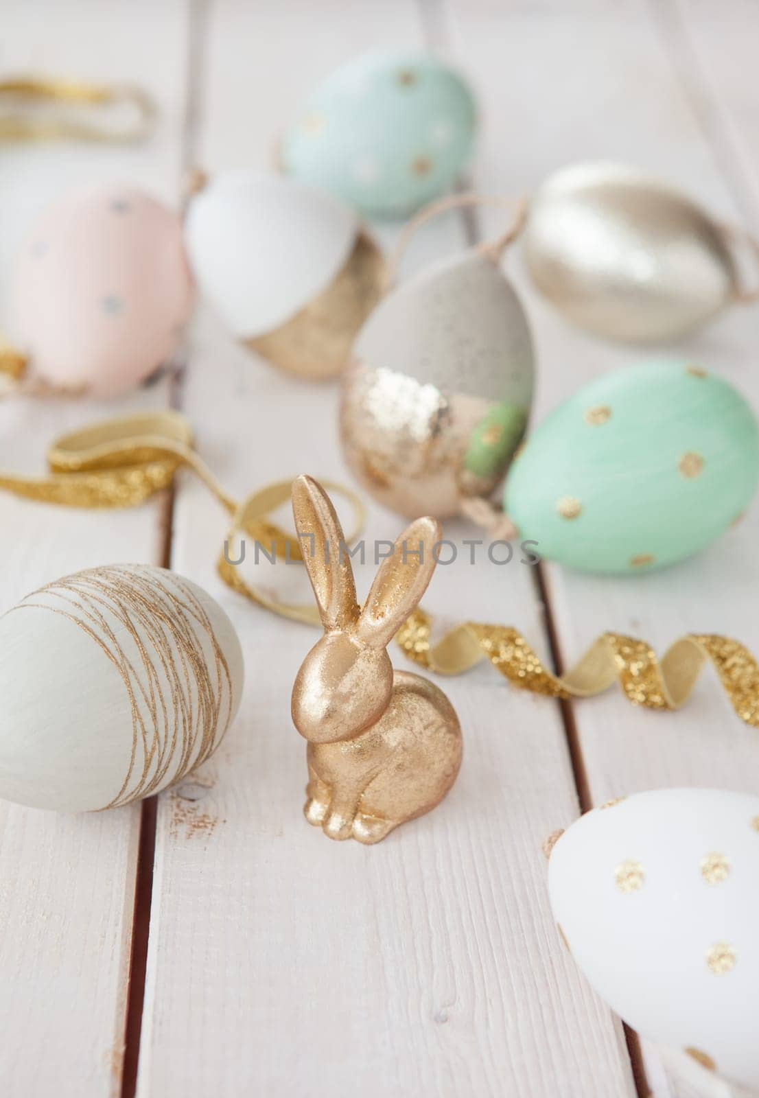 Colorful decoration for Easter with a small rabbit