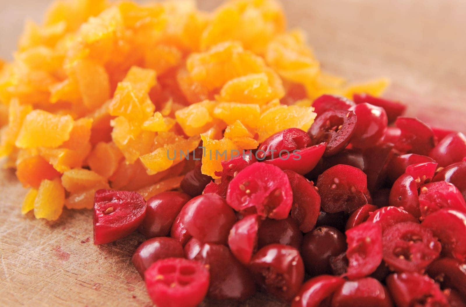 Chopped up dried apricots and fresh cranberries