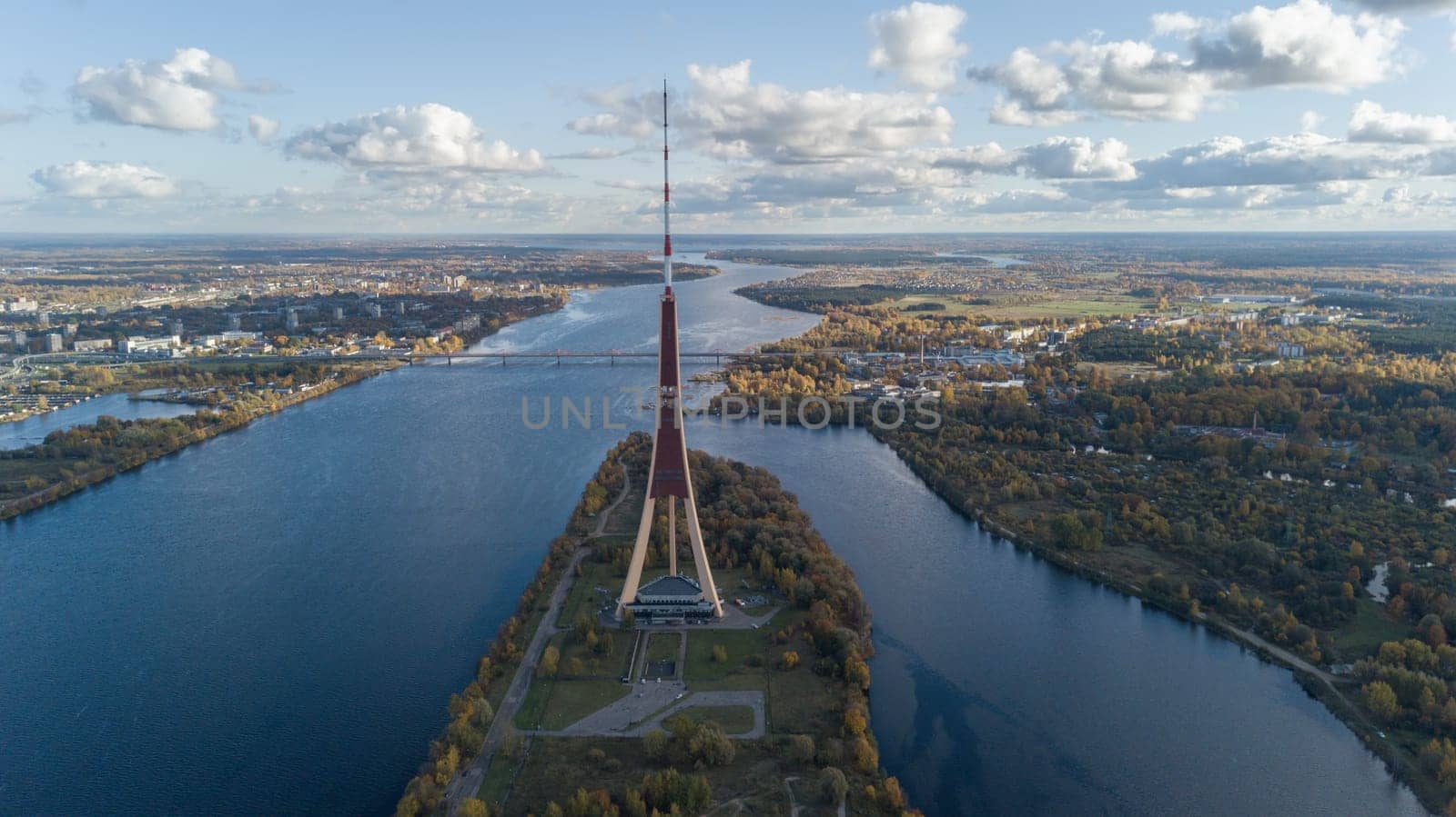 Riga Latvia Tv Tower Zakusala Europe biggest Aerial drone top view