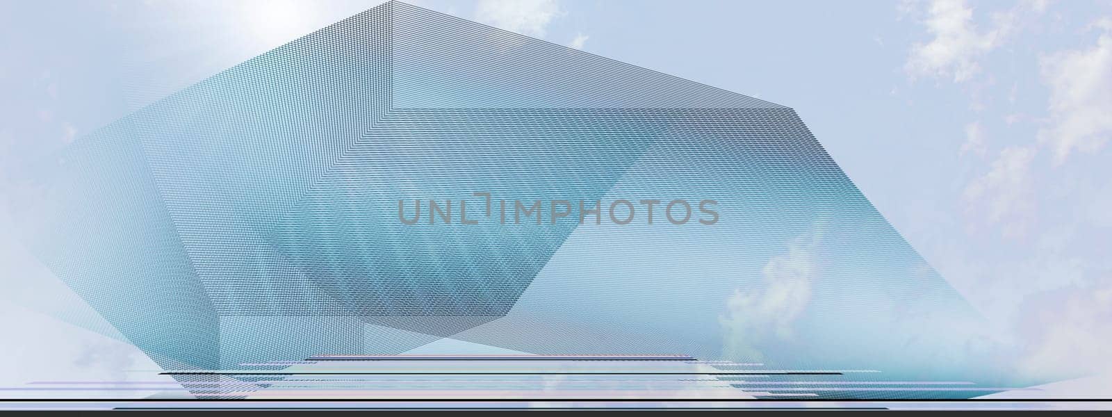 abstract straight line network in predominantly light blue,light gray and pastel colored,white color on cloud texture. Straight,lines,landscape,drawing,movement,creativity,symbol,dynamics,net,concept.