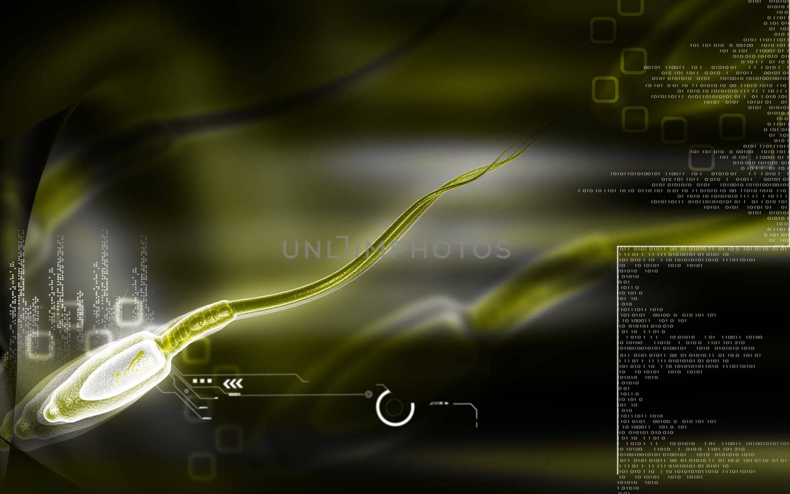 Digital illustration of sperm in colour background