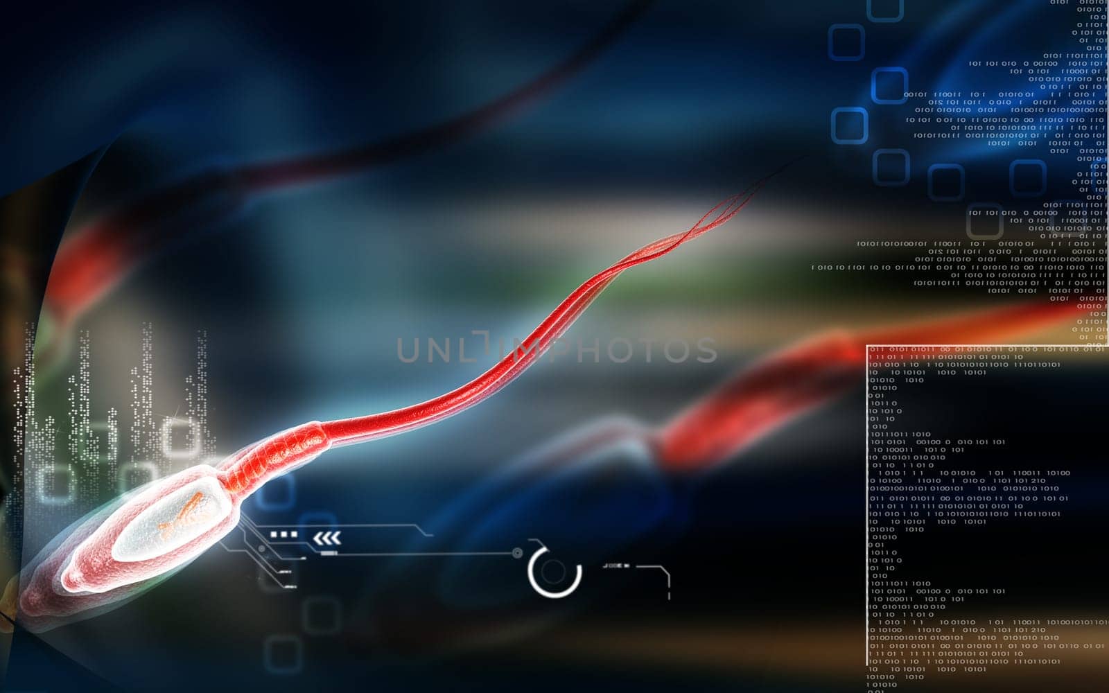 Digital illustration of sperm in colour background