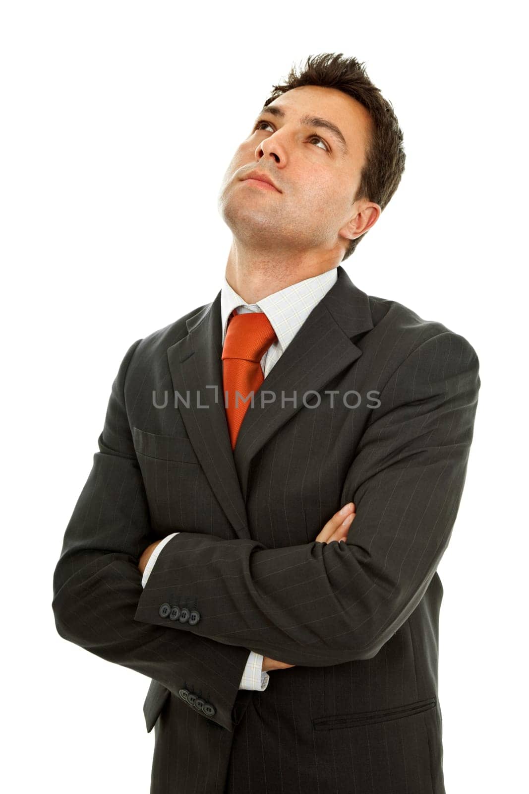 pensive young business man portrait in white background
