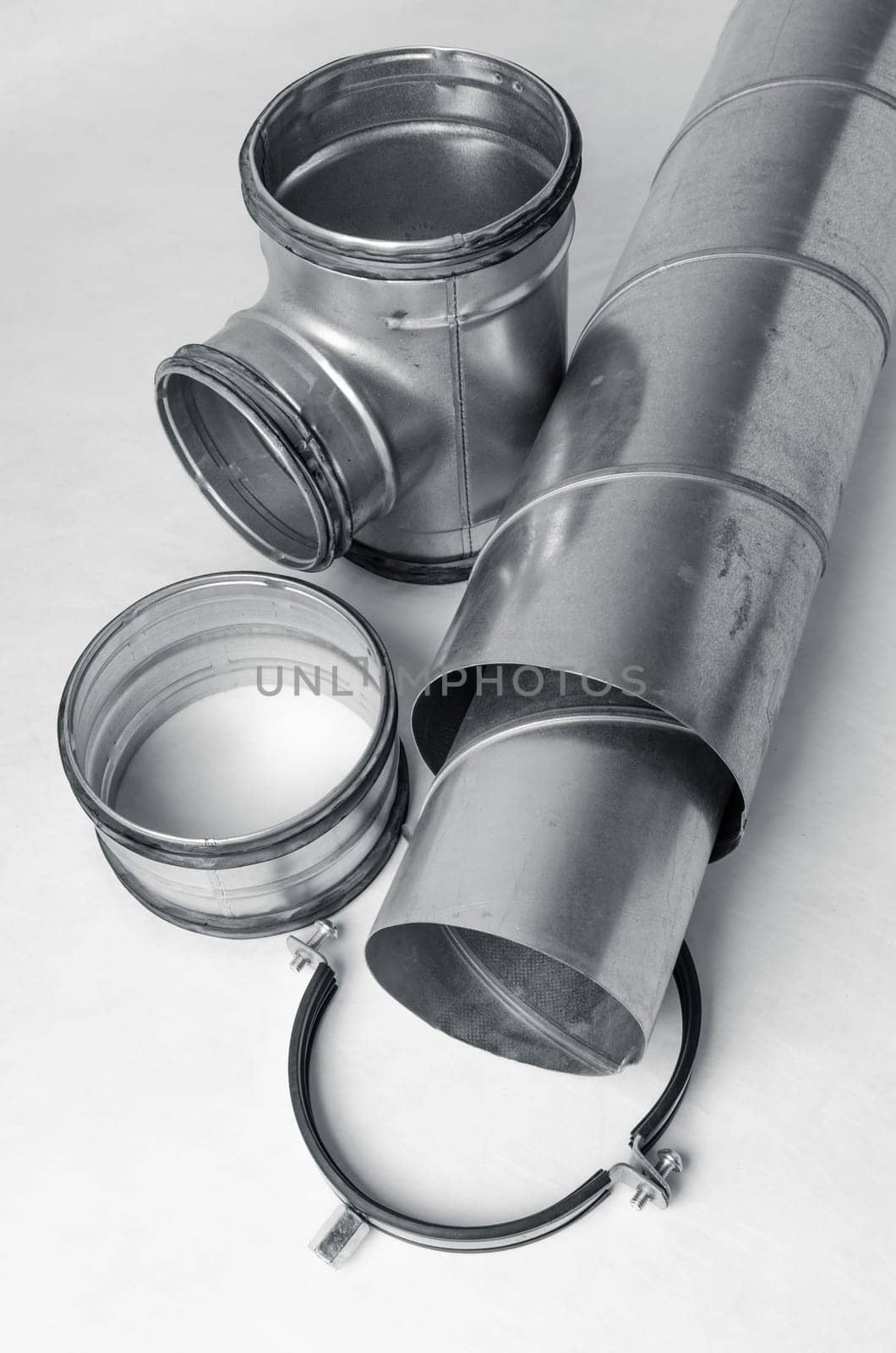 Details of installation Ventilation system, close up a white background