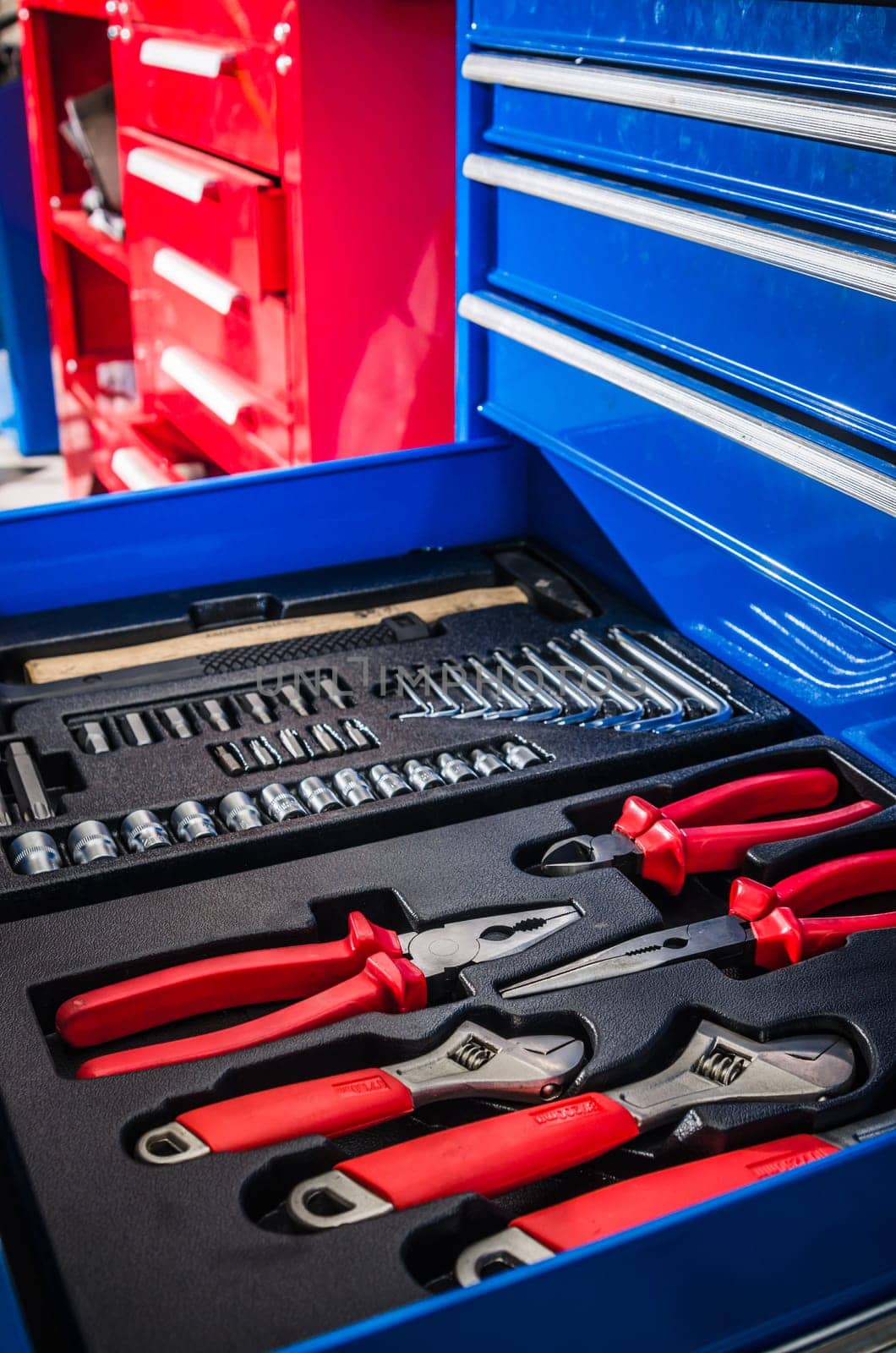 Toolbox in the workshop, close-up