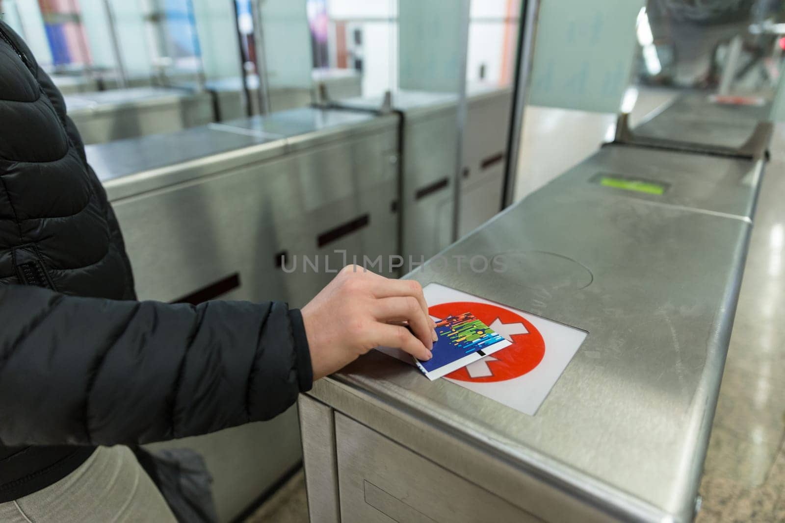 Entrance Gate Ticket Access Touch technology Metro Station.