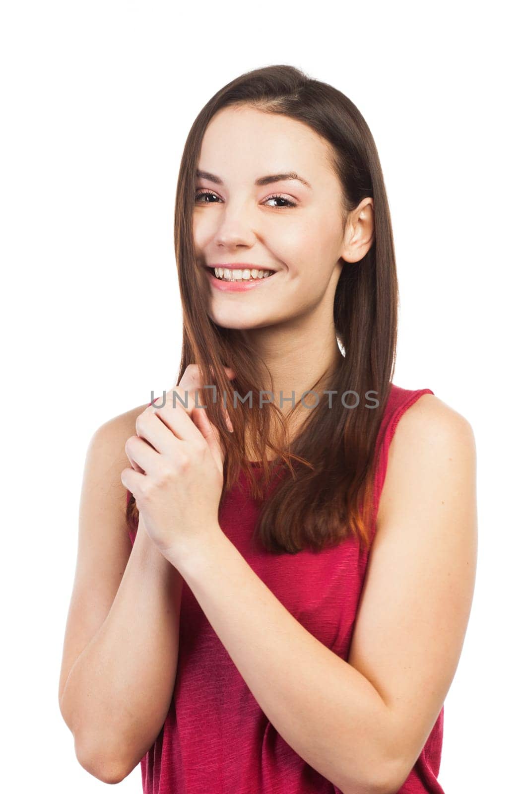 Portrait of a beautiful smiling woman, isolated on white