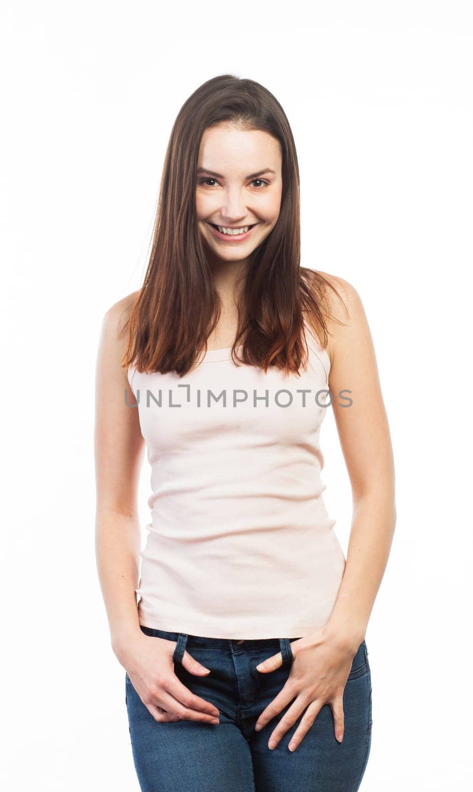 Portrait of a young smiling woman, isolated on white