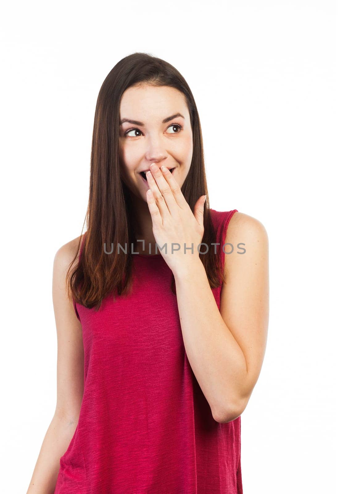 Beautiful young woman surprised, isolated on white