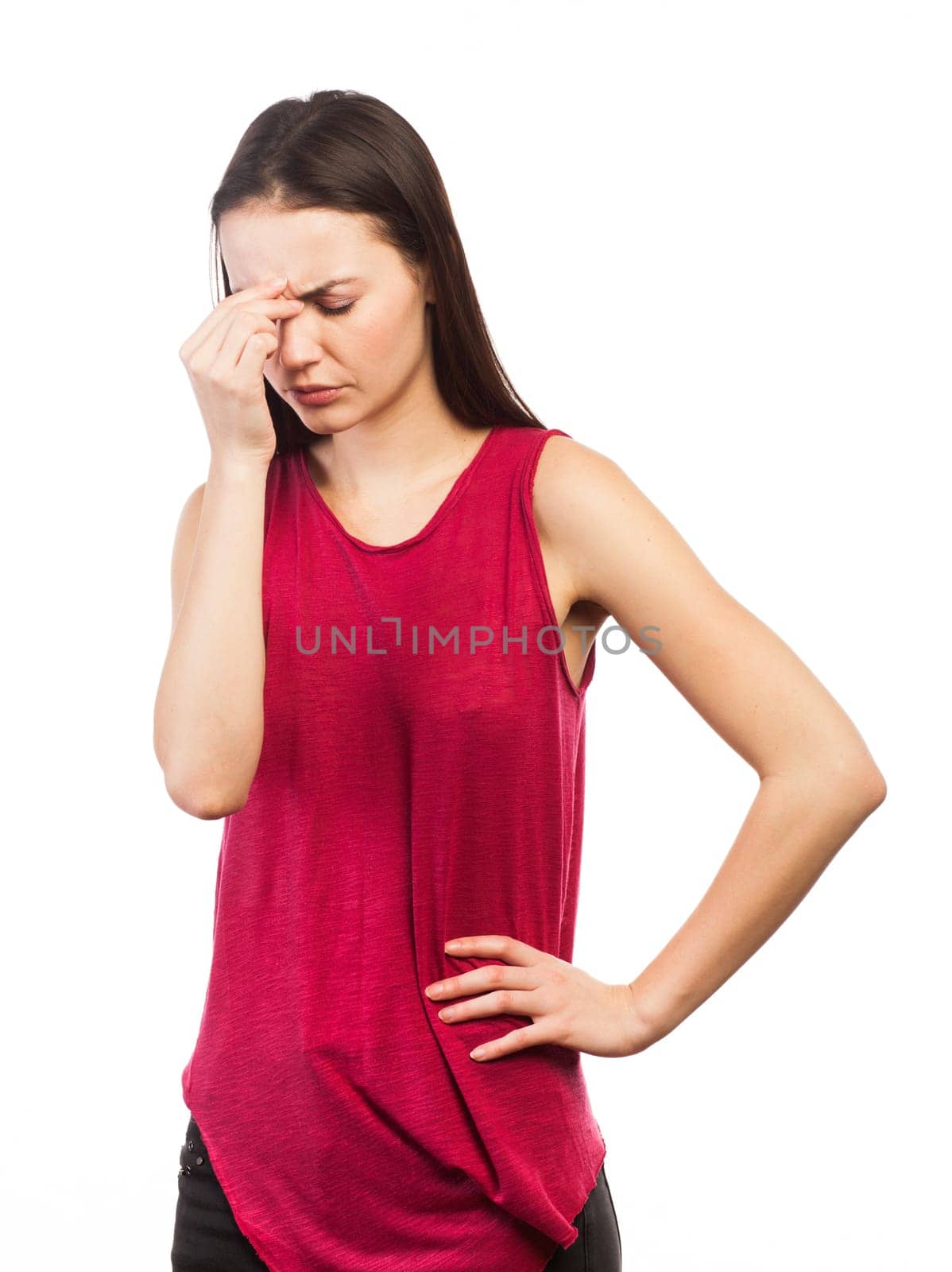 Portrait of a beautiful woman having a negative attitude, isolated on white