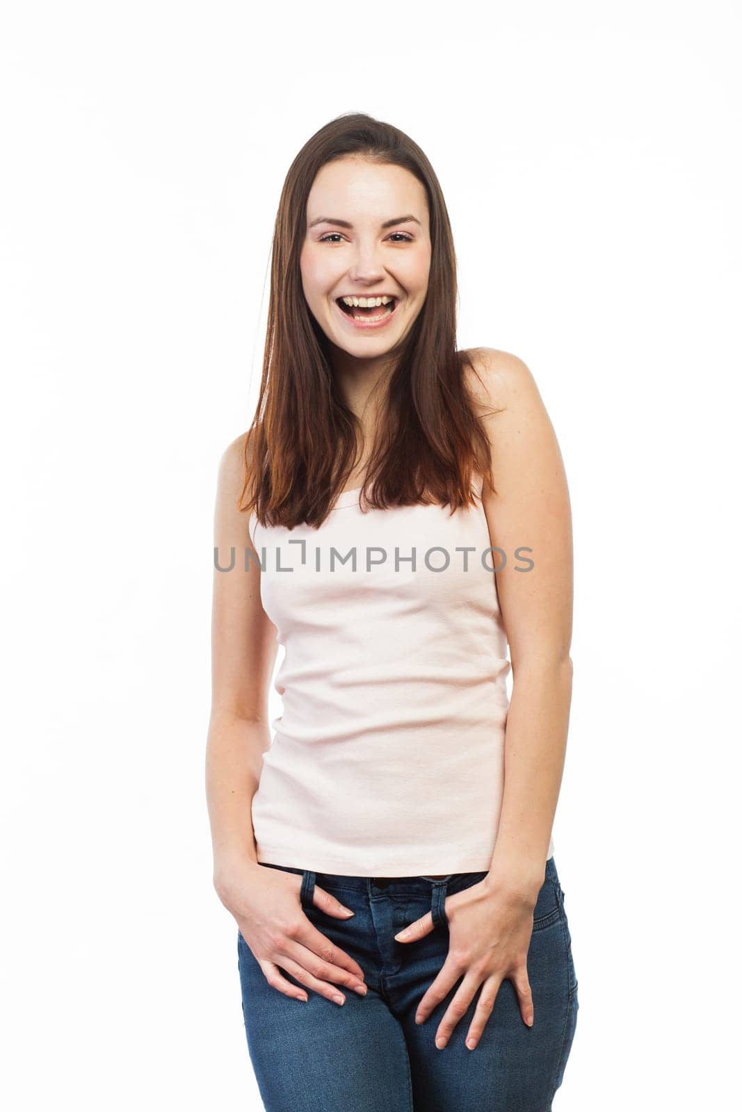 Portrait of a young happy woman, isolated on white