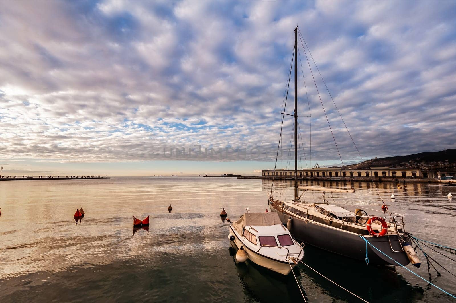 Pleasure boats moor  in harbor.