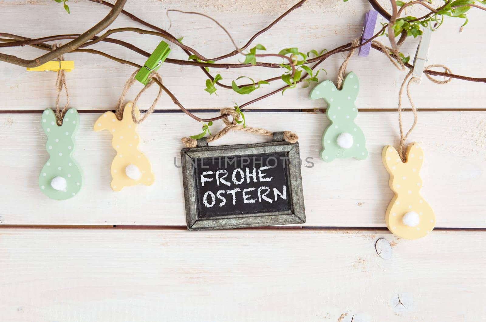 Colorful decoration for Easter with small table with text space
