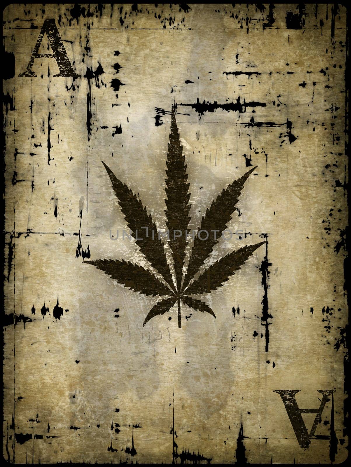 hemp leaf on playing card as - grunge background illustration