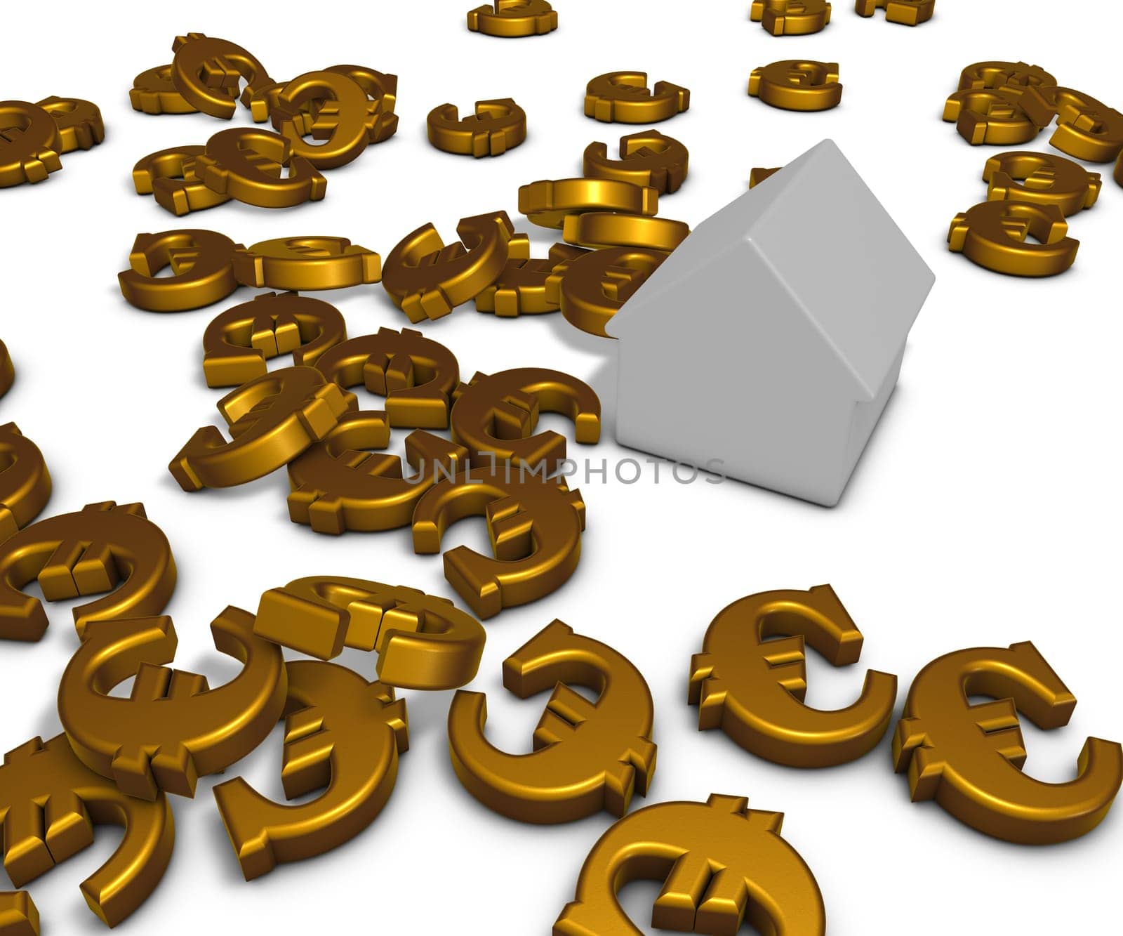 house and euro symbols on white background - 3d illustration