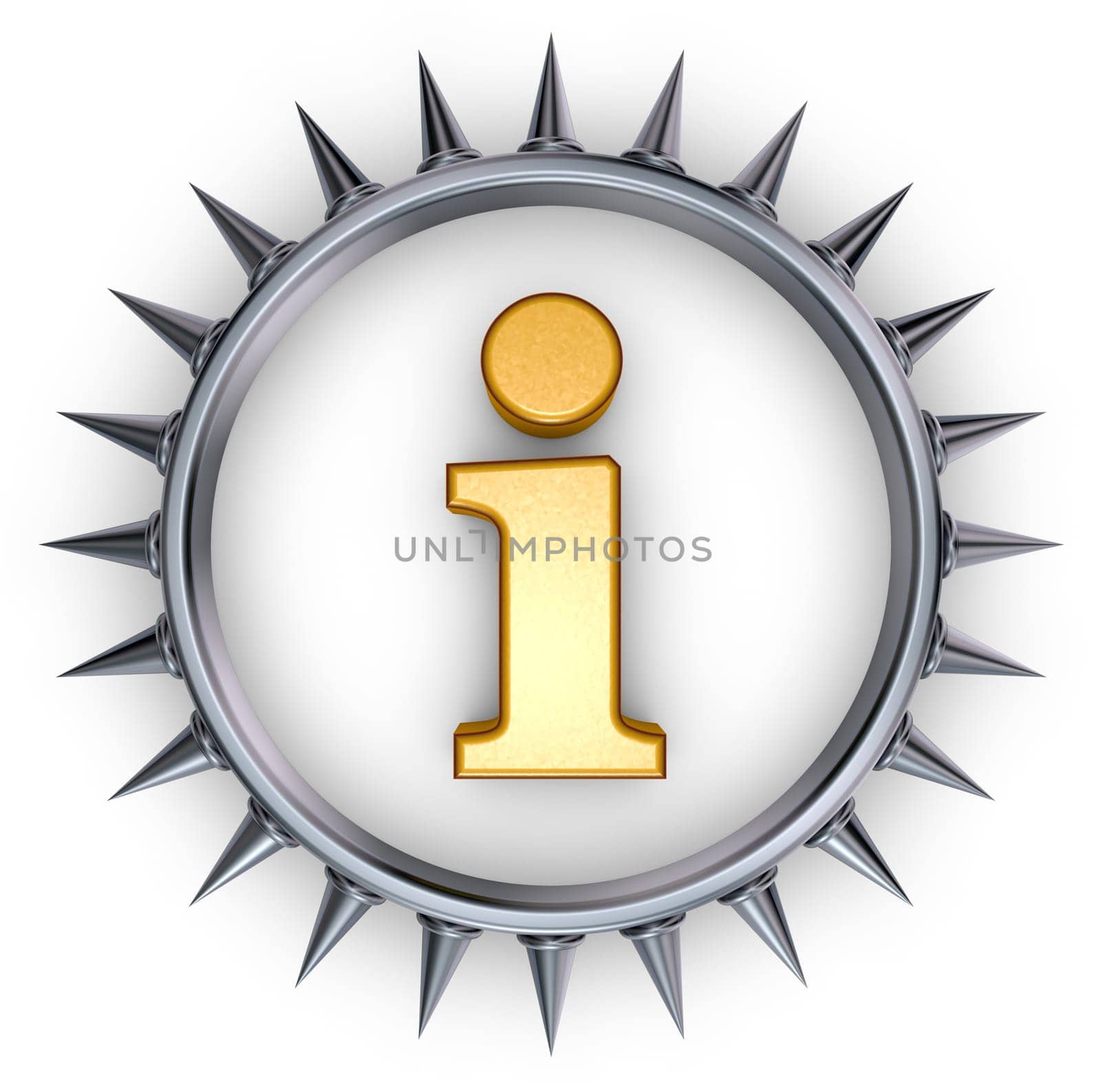 the letter i in metal ring with spikes - 3d rendering