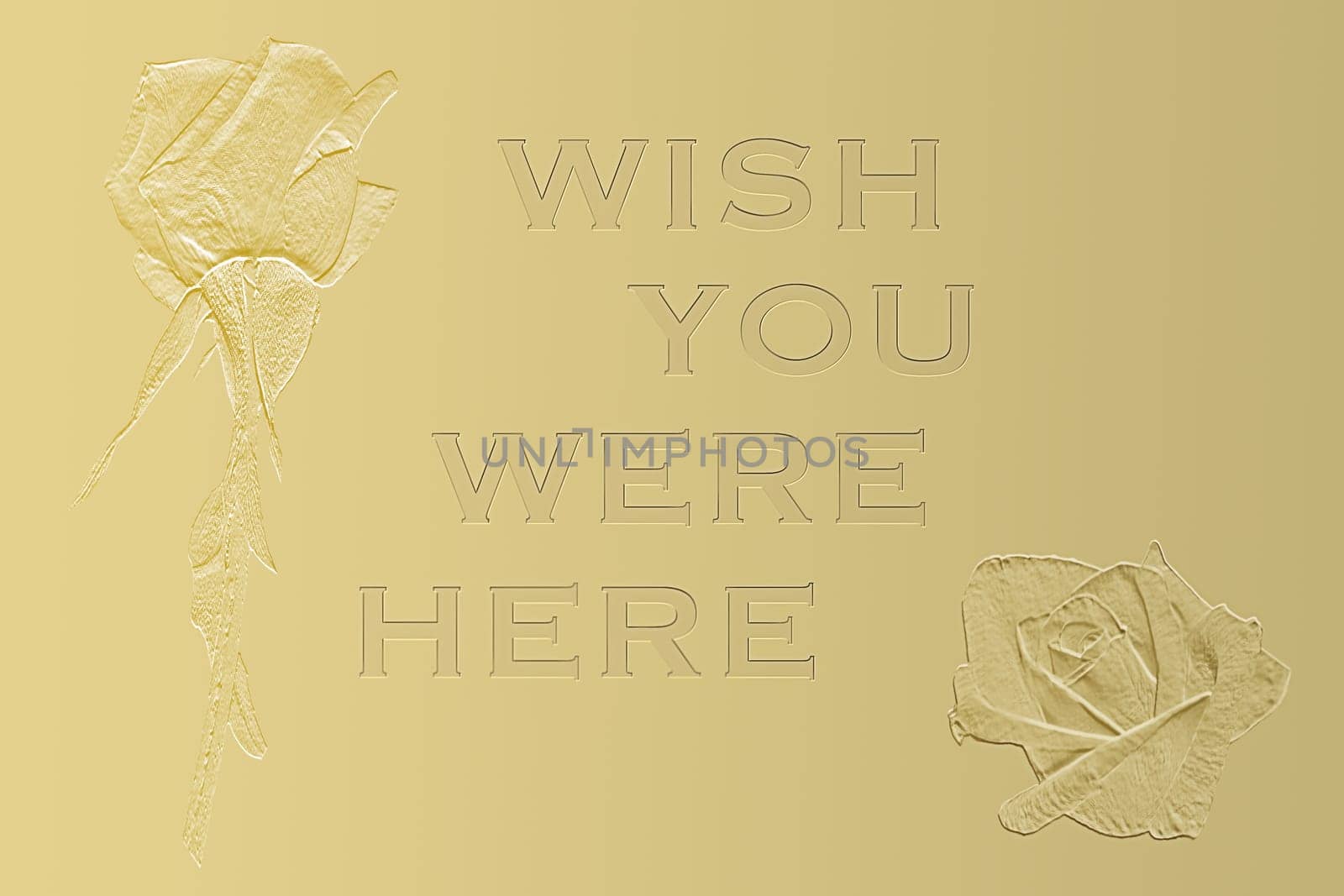 Wish You Were Here text on greeting card background with roses